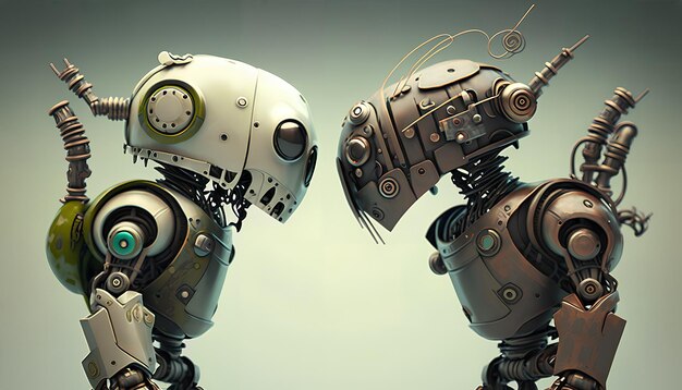 A robot and a robot face each other