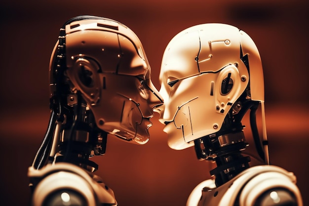 A robot and a robot kissing each other concept art