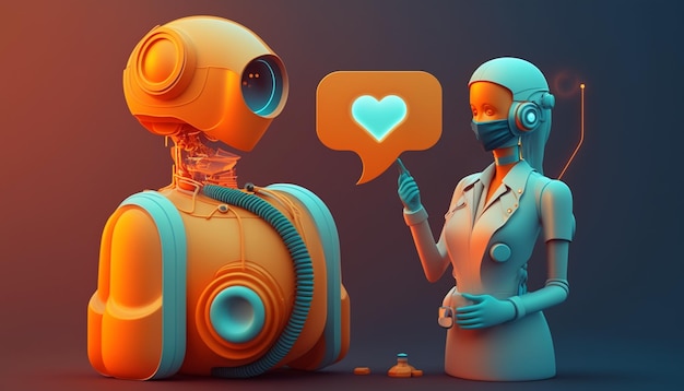 Робот и робот с символом сердца