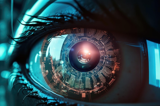 Глаз робота заполняет кадр Генеративный ИИ