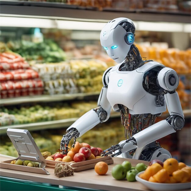 果物を販売する果物屋のロボット販売員