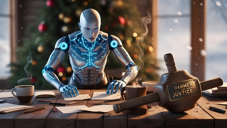 A Robot Sitting On A Table With A Box That Says Robot On It