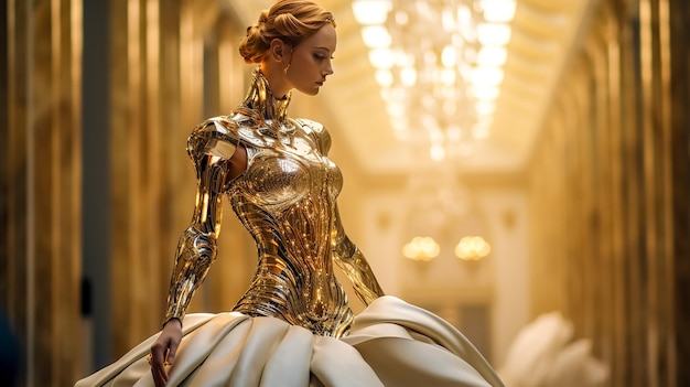 A robot in social suits at a ball in the theater made with Generative AI