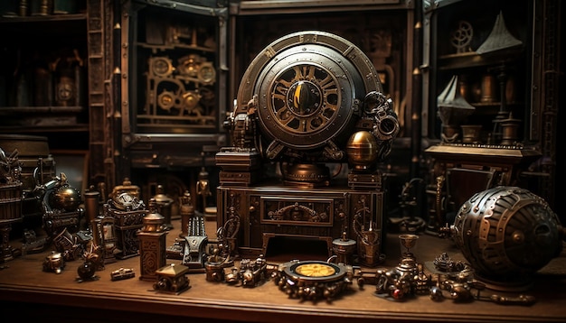 Robot specimen parts in a 16th century cabinet of curiosities