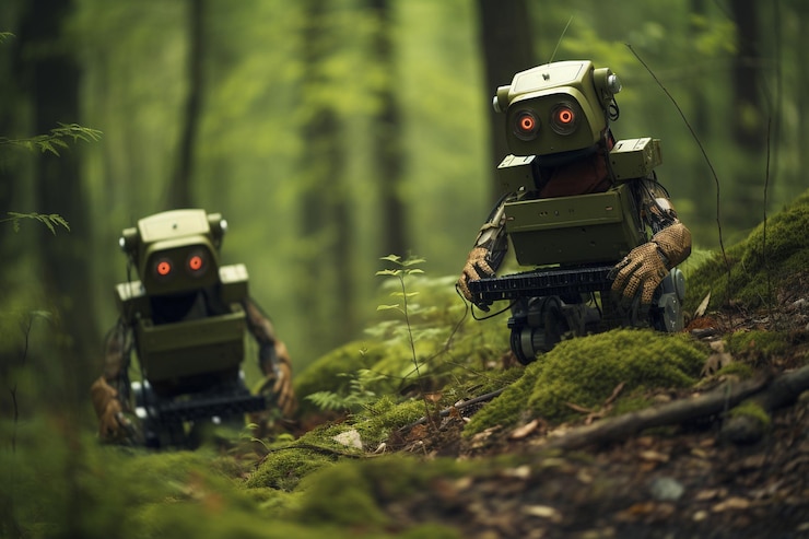 Photo robot spy infiltrating enemy territory