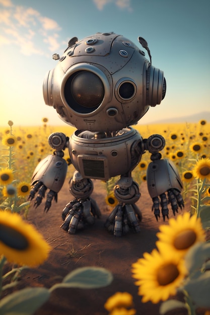 robot in sunflower fields generative ai