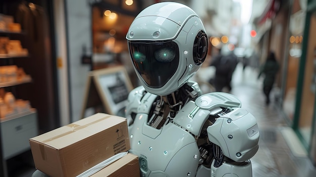 Robot Taking Over Ecommerce Delivery in a Futuristic City