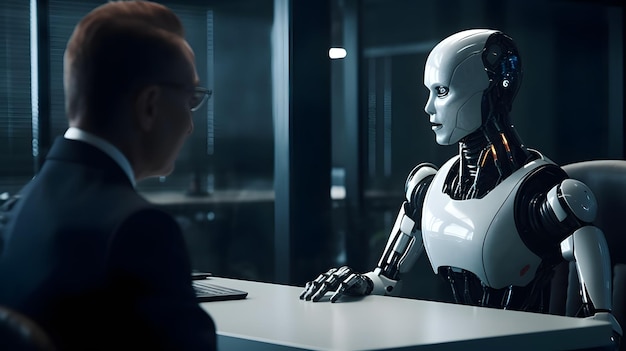Premium AI Image | A robot talking to a customer