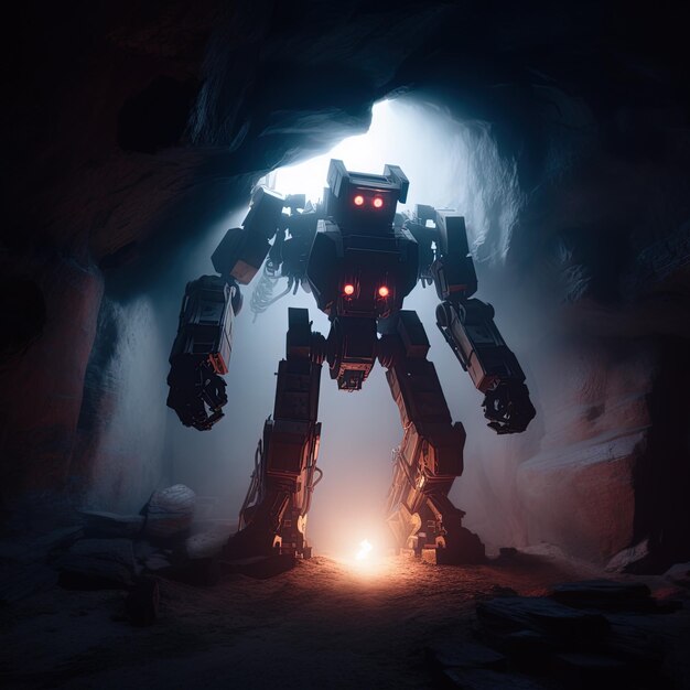 Photo a robot that is inside of a cave