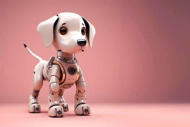 A robot toy in the form of a puppy on a light background