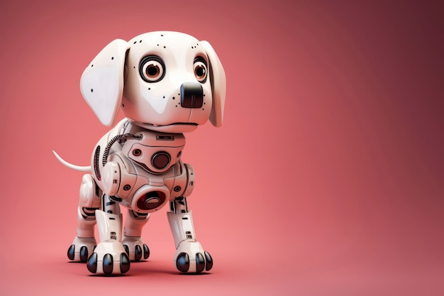 A robot toy in the form of a puppy on a light background