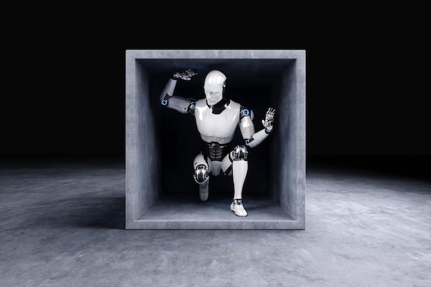 A robot trapped in a concrete box Artificial intelligence technology limits to technology robotics