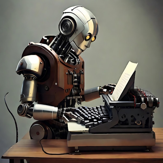 Robot typing on a typewriter AI