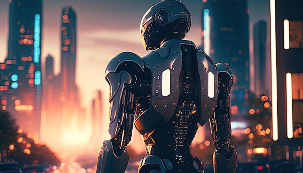 Robot utopie apocalyps digitale kunst illustratie Generatieve AI