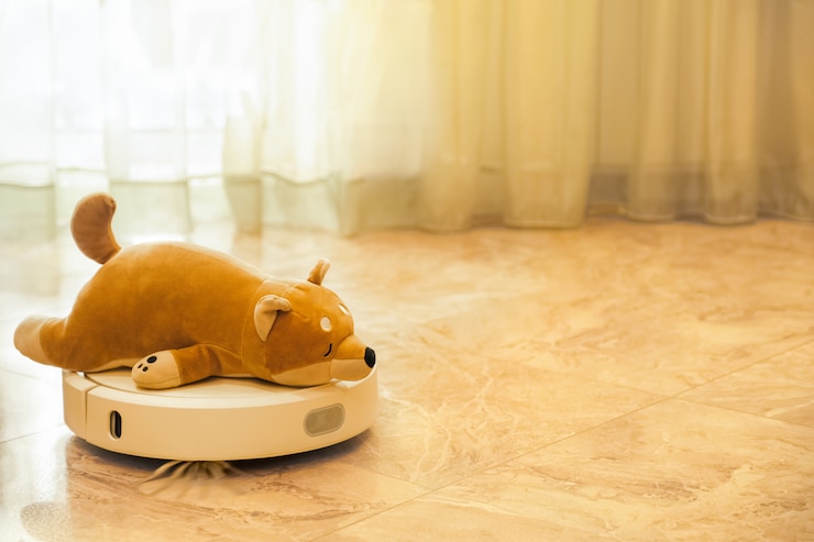 Robot vacuum cleaner cleans the kitchen