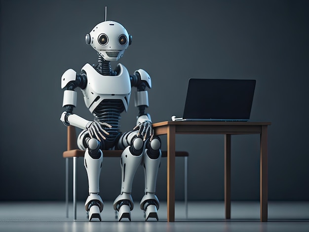 Robot waiting on chair for a job interview ai generative