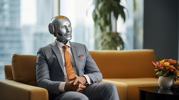 A robot waiting in a modern office for a job interview Generative AI