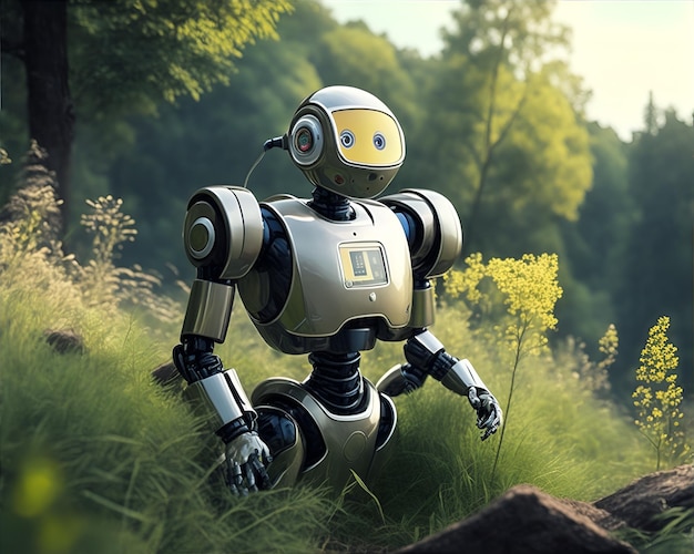 robot walking around nature