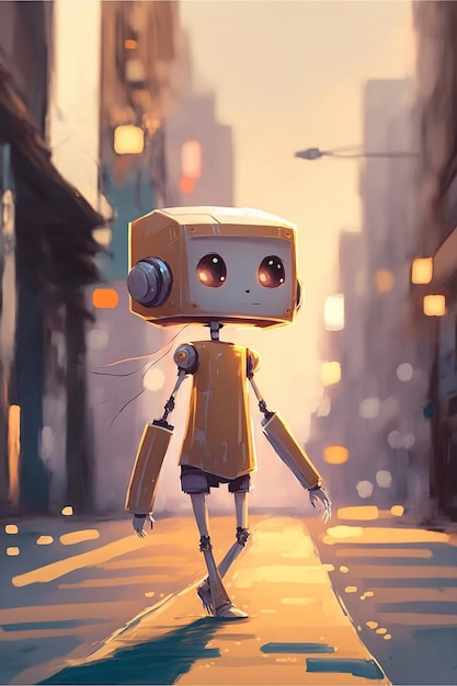 Photo a robot walking on the street in the city.