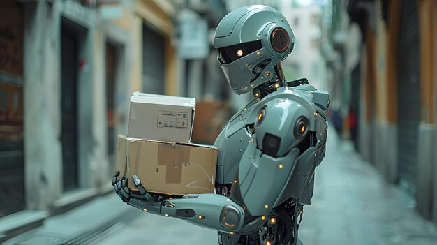 Robot Walking in an Urban Alley with Boxes