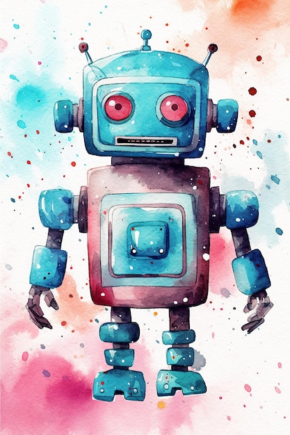 Robot watercolor clipart cute isolated on white background with Generative AI Technology