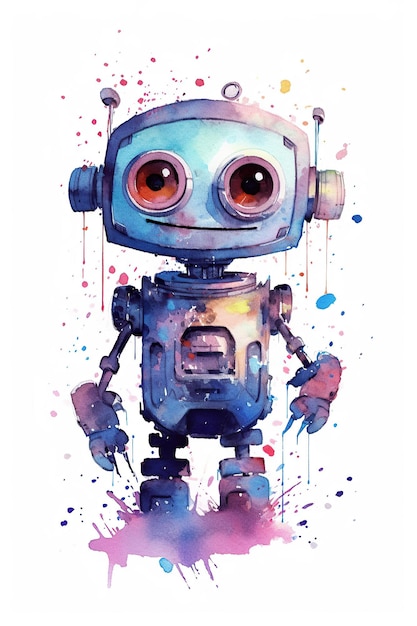 Robot watercolor clipart cute isolated on white background with Generative AI Technology