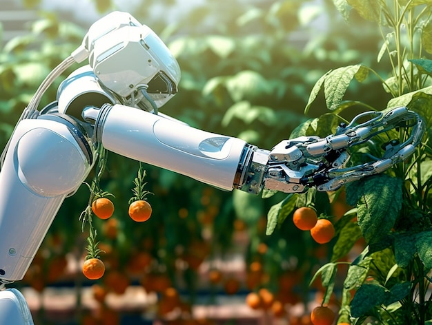 Robot watering the vegetable garden Modern digital technologies robots with intelligence