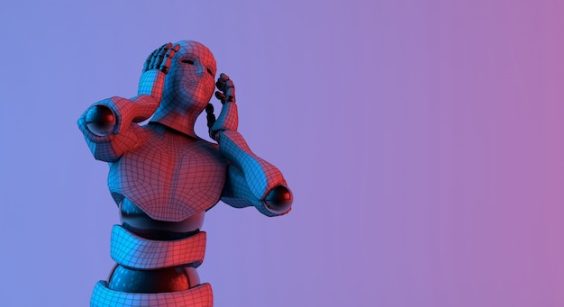 Robot wireframe heard sound on gradient red violet background