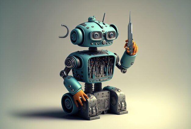 Robot with artificial intelligence or android technology with a screwdriver and wrench