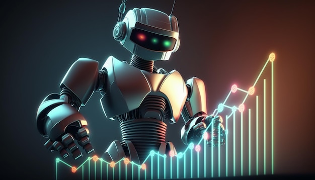 A robot with a bar chart in the background