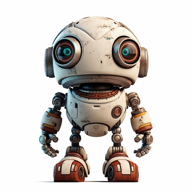 A robot with a big smile and a white background.