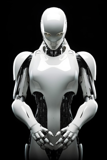 A robot with a black background and a white face.