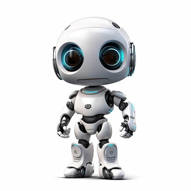 A robot with a blue eye and a black and white face.