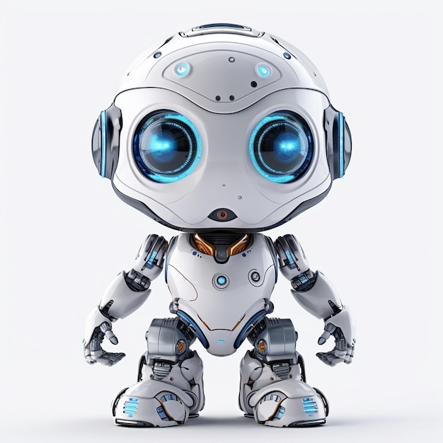 A robot with a blue eye and a white body.