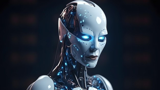 A robot with blue eyes and blue eyes