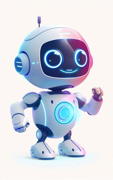 Foto un robot con gli occhi blu e un sorriso sul viso