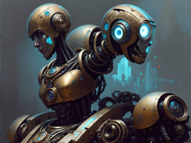 Робот с голубым лицом и головой, на которой написано «робот».
