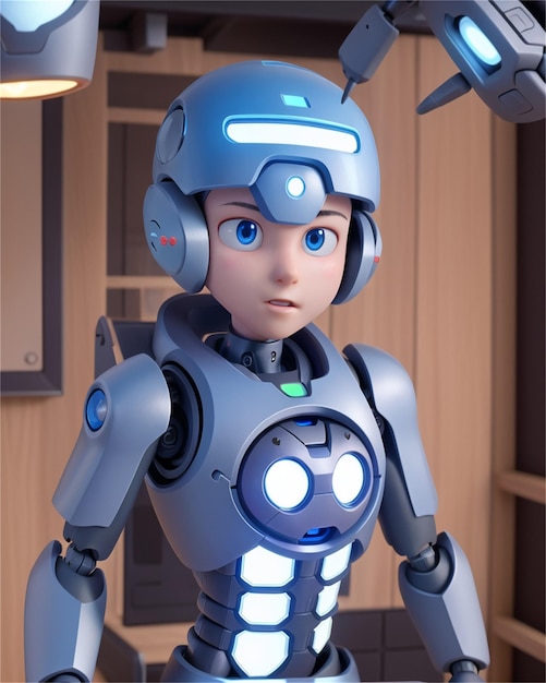 робот с синей головой, которая говорит робот.