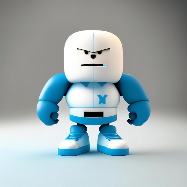 a robot with a blue shirt and the letter y on it