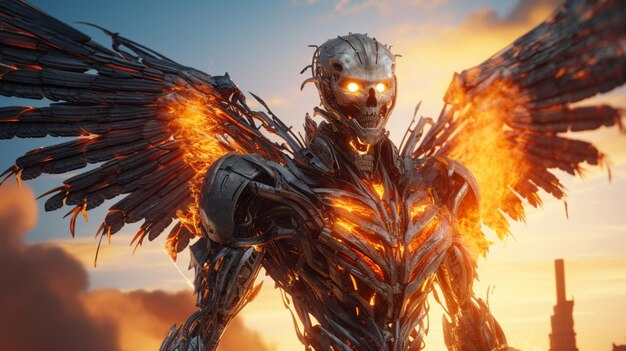 Robot with burning wing fire