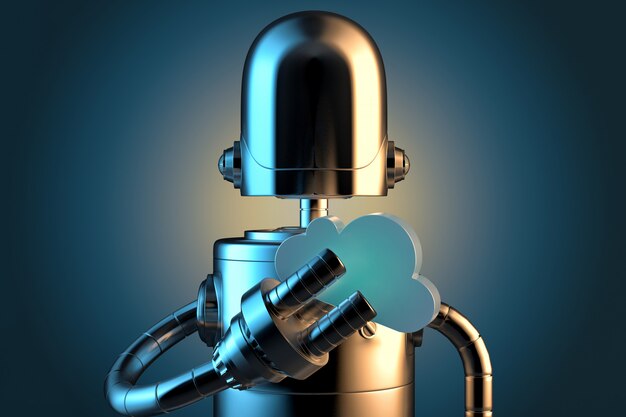 Robot with cloud symbol. Cloud technology concept