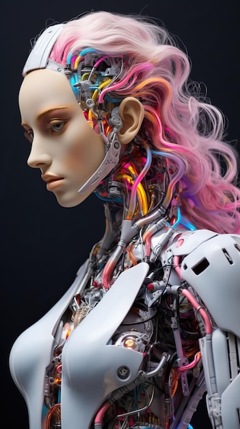 A robot with colorful hair