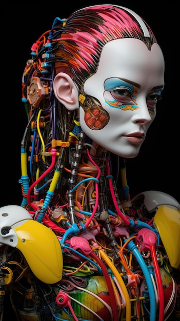 A robot with colorful wires