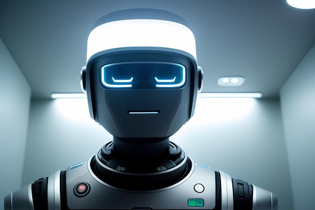 A robot with a face that says'i'm a robot '