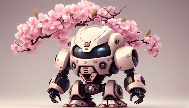 Foto un robot con dei fiori sopra