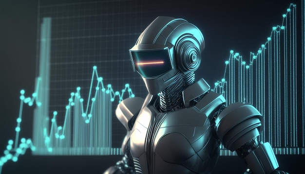 A robot with a graph in the background