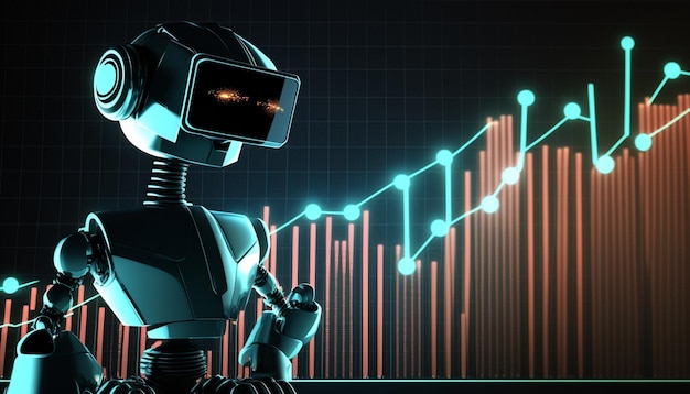 A robot with a graph in the background