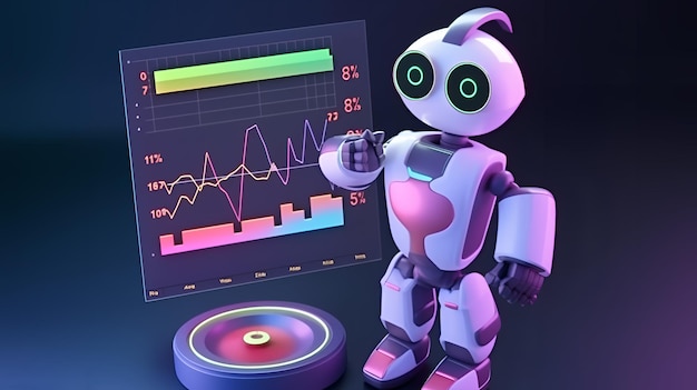 A robot with a graph on the screen