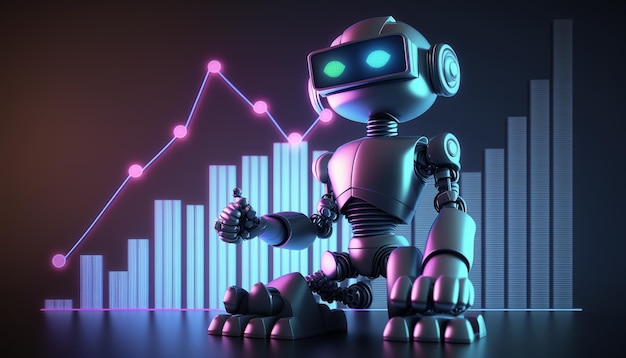 A robot with a graph showing the time of 1 : 50.