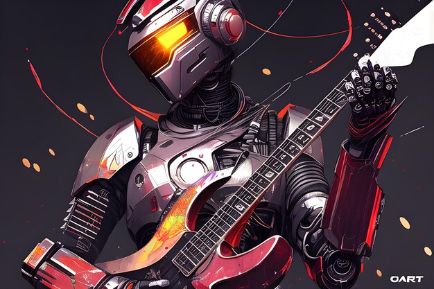 Robot with a guitar color illustration Generative AI